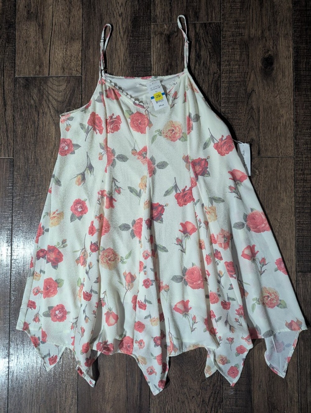 Skylar & Jade Womens Mini Slip Dress Ivory w/ Pink Floral Print Scalloped XL NWT